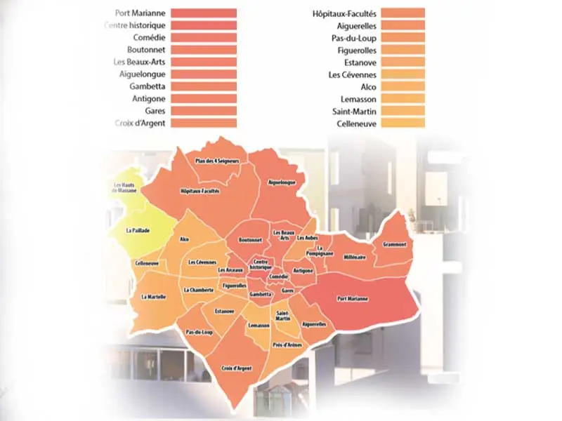 Carte des zones couvertes pour recherche de fuites à Montpellier